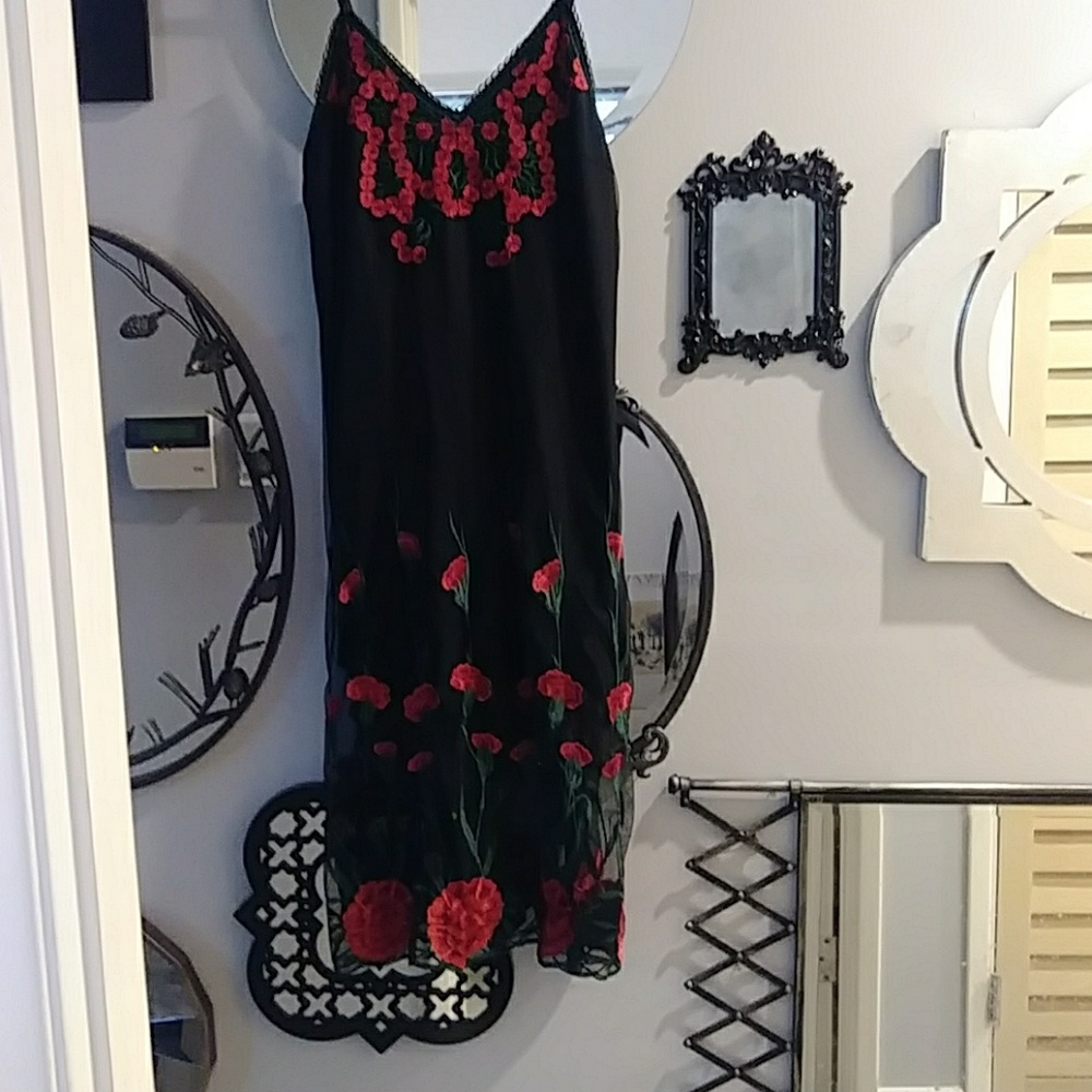 Black embroidered slip dress